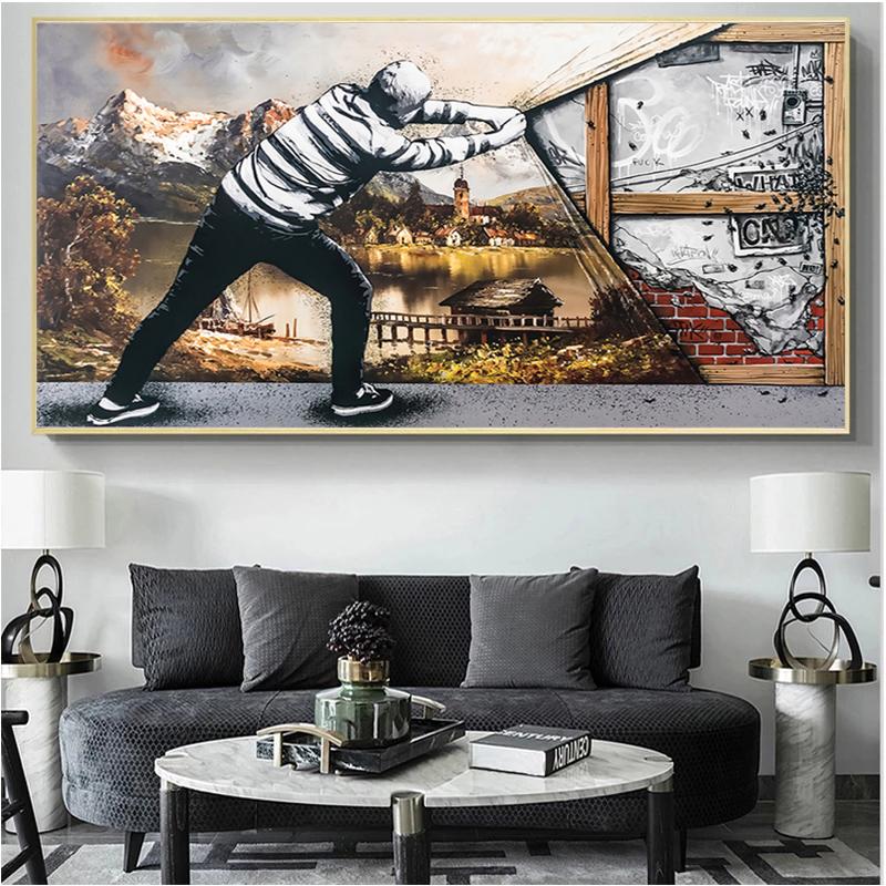 

Винтажное граффити, холст, картина, дети за занавеской, постеры, принты, настенные художественные фотографии для гостиной, Настенный декор, Cuadros