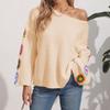 Women's One-Shoulder Loose Pullover Sweater - Mixed Colors Crochet Design for Fall/Winter