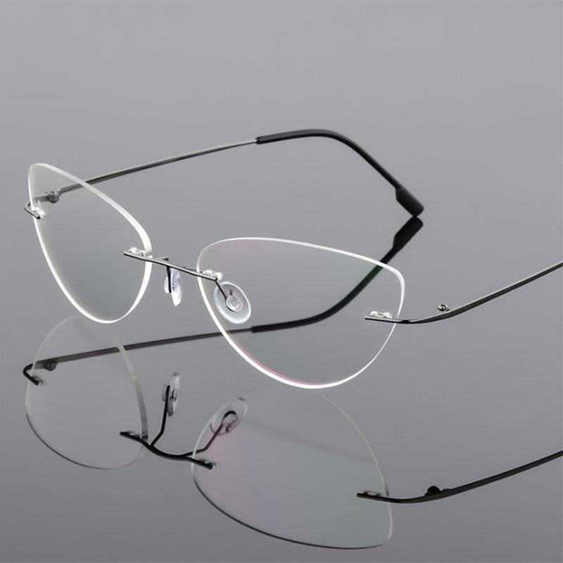 Rimless Cat Eye Titanium Alloy Glasses Men Ultralight Eyeglasses Women Frameless Eyewear Optical Myopia -0.5 -1.0 -1.5 To -6.0