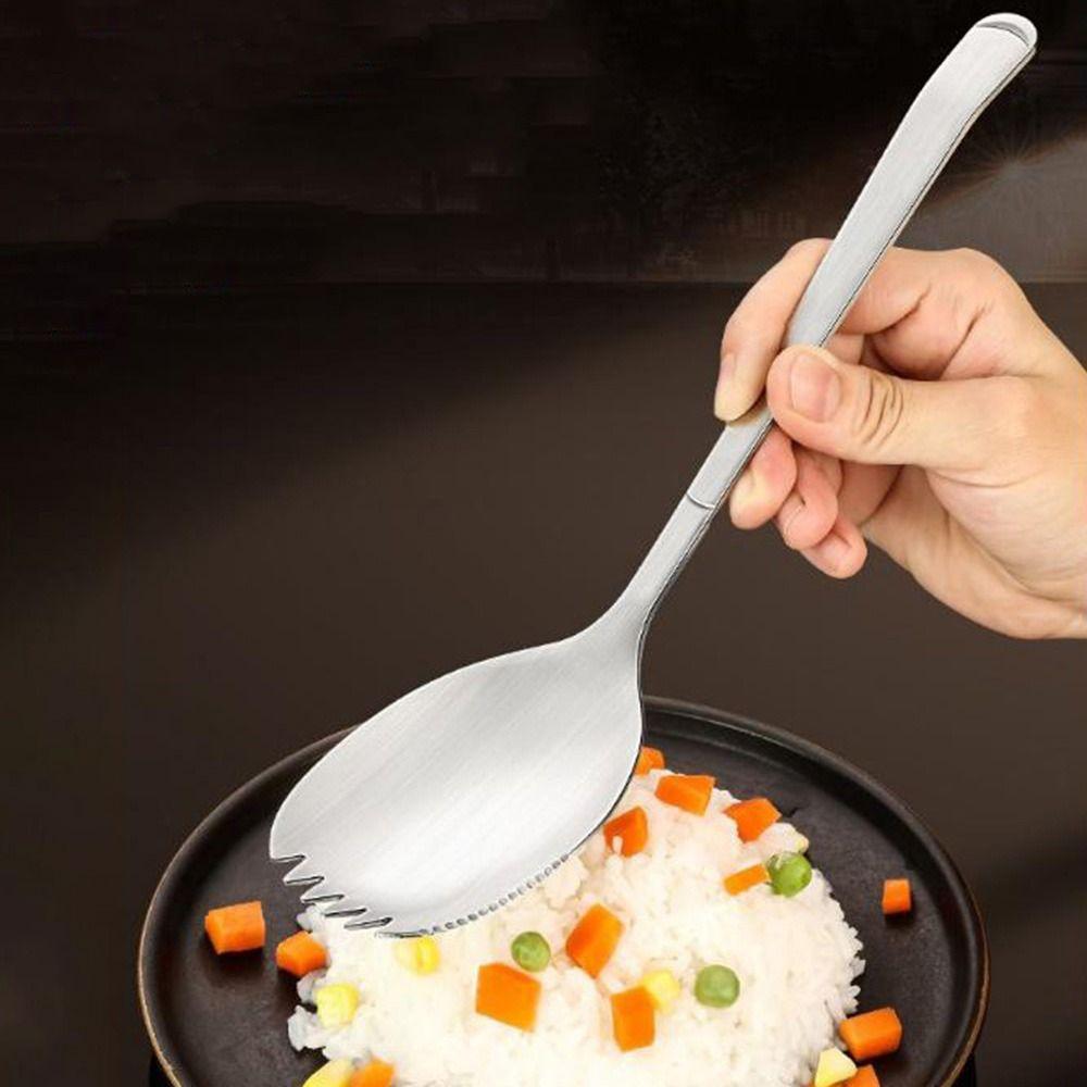 Long Handle Kitchen Spoon Fork Stainless Steel Serving Soup Spoon Integrated Spoon Fork  for Home