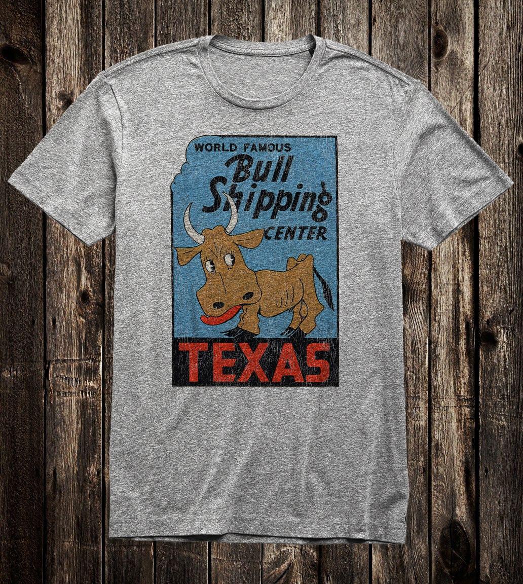 Retro Travel Tee T Shirt Texas Bull Shipper Shipping Center Vintage Art Novelty S