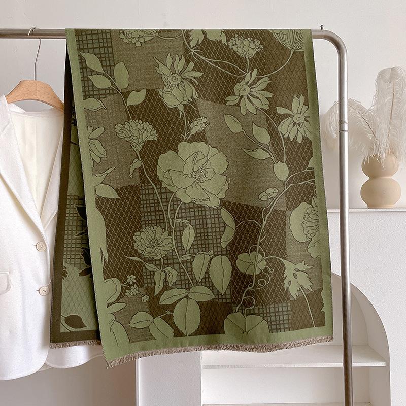 

Полосатый принт, контрастные цвета, двухсторонний шарф из имитации кашемира, зимняя высококачественная теплая шаль женская 185cm зелёный