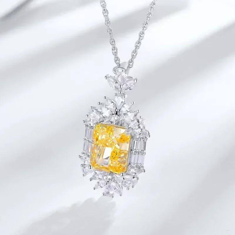 Women'S Sparkling Yellow Cubic Zirconia Necklace Luxury Fashion Jewelry For Wedding Anniversary Party Accessory Gift