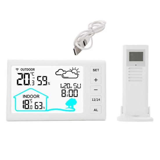 Thermohythmic Meter Wireless Weather Station with Barometer Sensor 4.4" LCD Display Indoor Outdoor Temperature Humidity Monitor