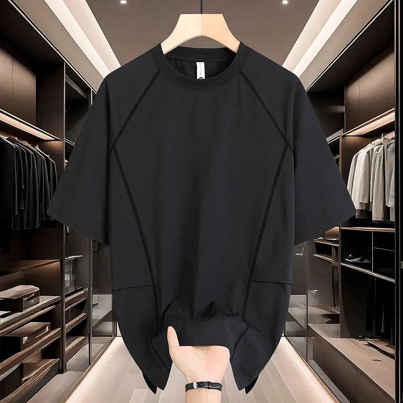 Men's Black Raglan Sleeve Crew Neck T-Shirt Casual Loose Fit Solid Color Short Sleeve Top