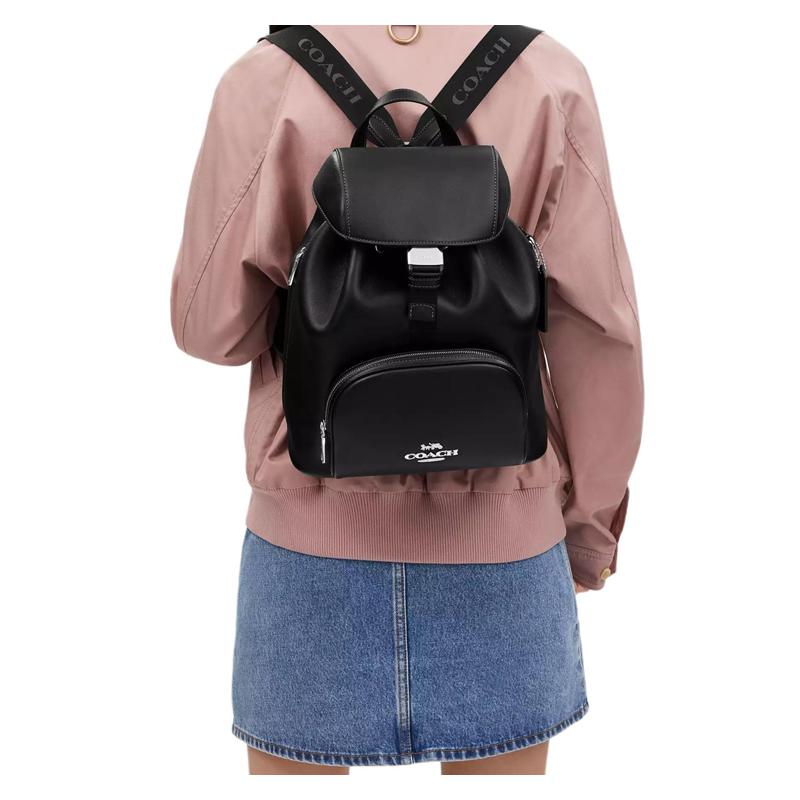 COACH PACE 27 Drawstring Quick Clip Refined Calf Leather Backpack Large Size Unisex Couple Style Silver and Black