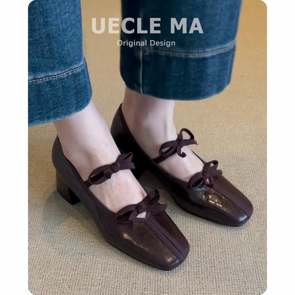 Schafleder~ Echtes Leder Französische Einzel-Schuhe Damen Dicke Absätze sind nicht müde von High Heels, Ballerinas Retro Schleife Mary Jane Schuhe