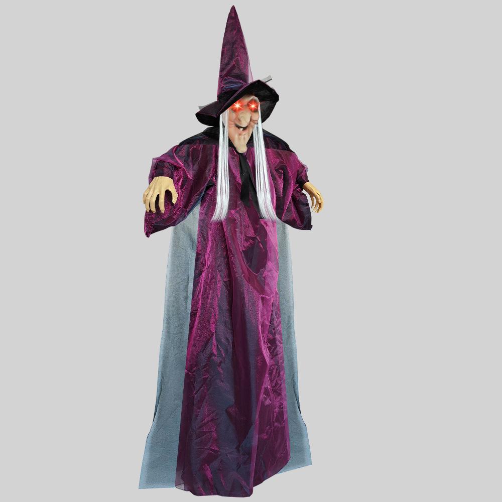 New Purple Hanging Witch Ghost Pendant Sound Activated Glowing Screaming Prop Haunted House Escape Room Halloween Party Decoration
