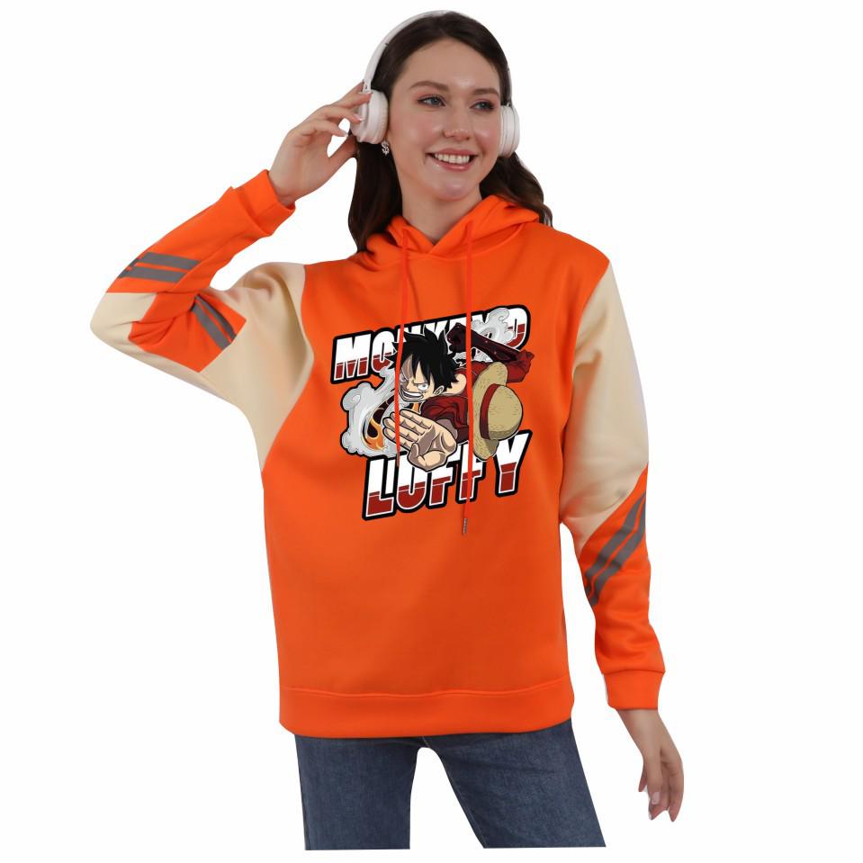 One Piece Pirate King Men's and Women's Color Block Fleece Hoodie - Autumn/Winter