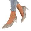 European and American fashion transparent crystal heel thick heel high heel light mouth pointed head sexy nightclub shining sequins single shoes 