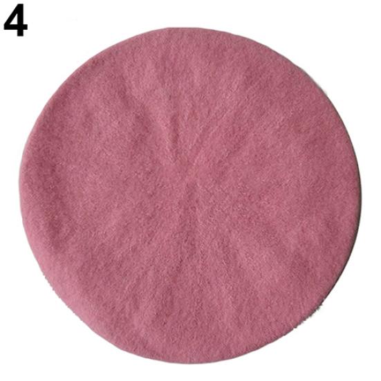Damen Klassischer Wollfilz Warm Französische Baskenmütze Mütze Einzelfarbe Süße Mini-Kappe