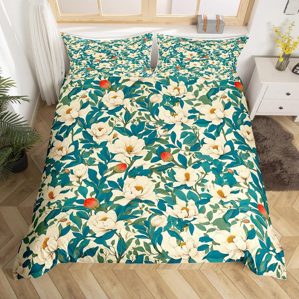 Botanical Lily Duvet Cover Twin Full Queen King Chic Floral Comforter Cover Boho Flower Bedding Set Watercolor Petals Bed Set