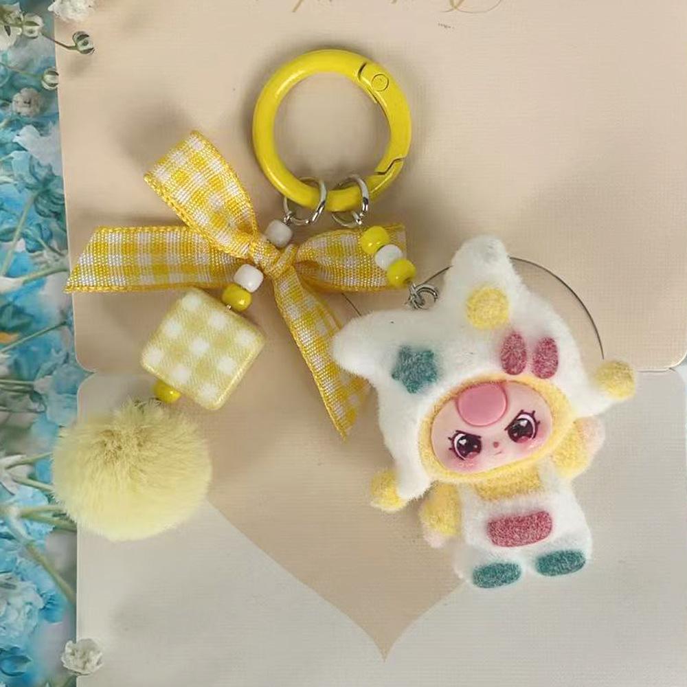 Cute Baby Three Doll Keychains Flocking Doll Keyring Backpack Bag Pendants Key Accessories Kids Favors Party Gifts Ornament