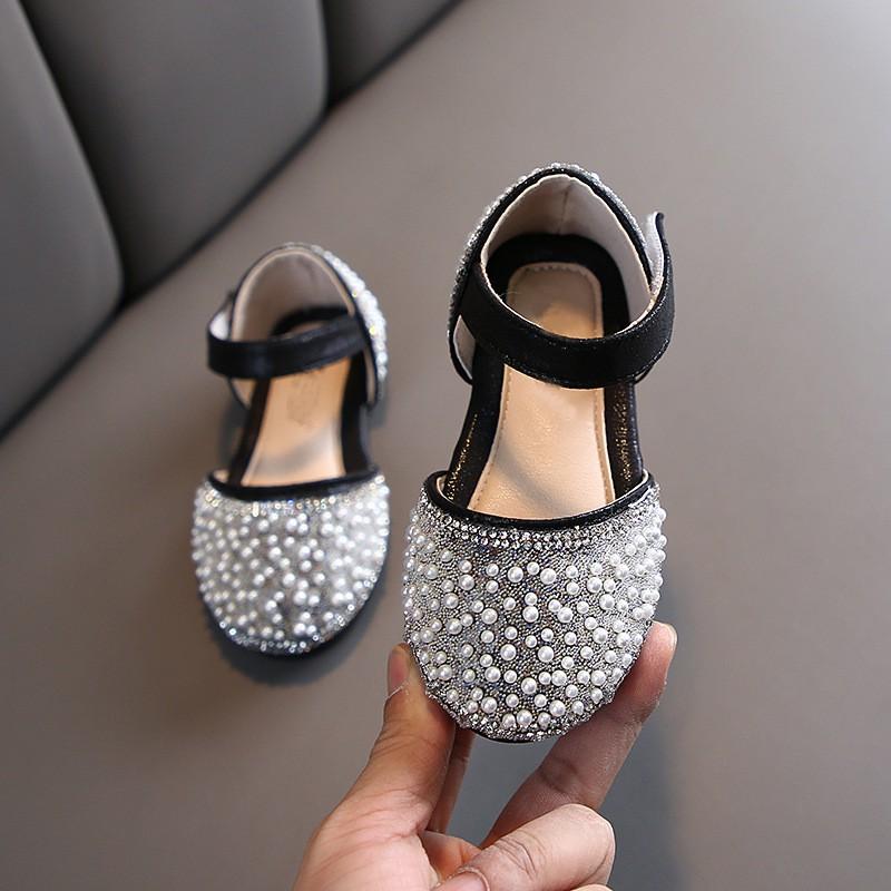 Girls Sparkly Flat Sandals Princess Dress-Up School Performance Everyday Wear PU Upper With Anti-Slip Rubber Sole