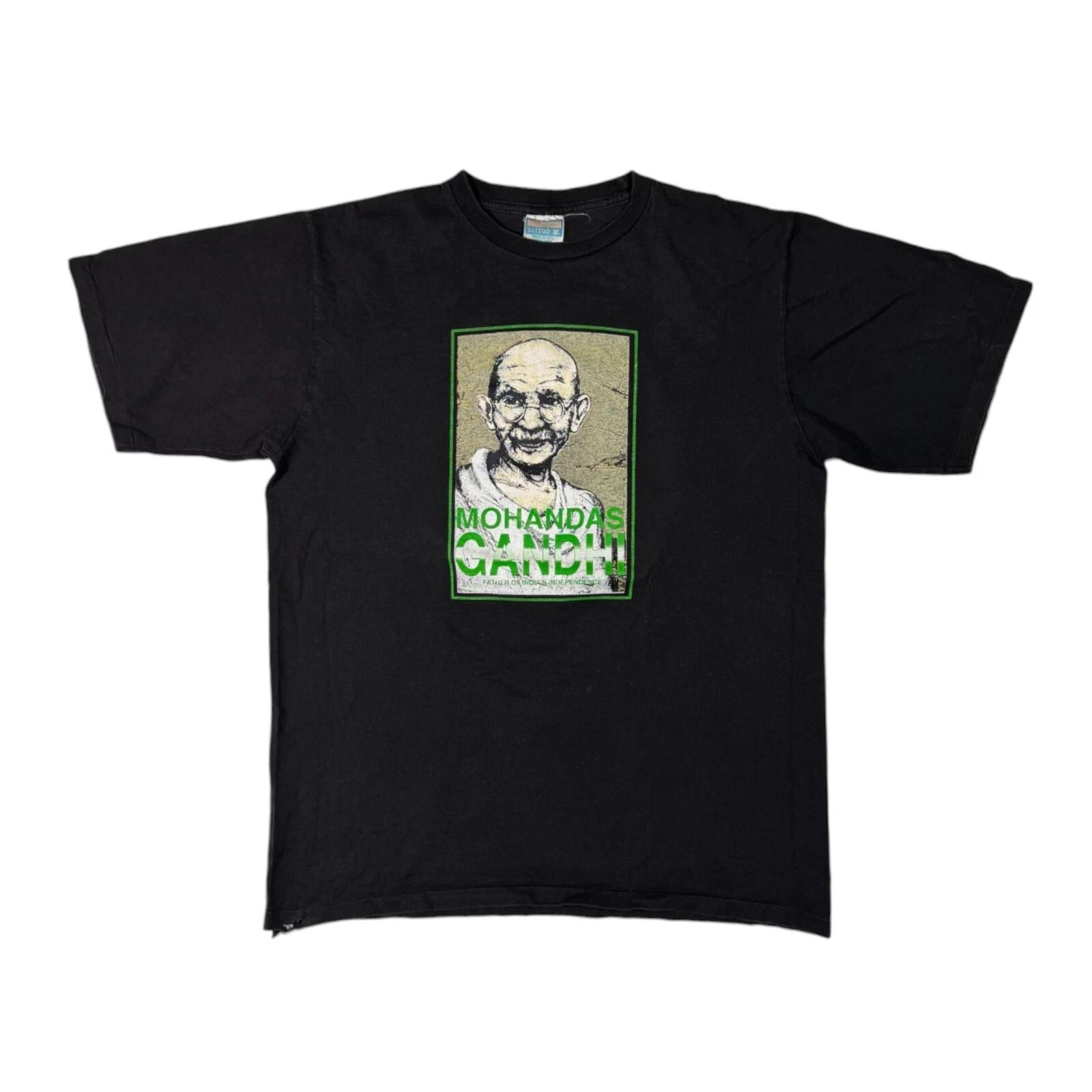 Vintage Mahandas Gandhi T-shirt India Historical Single Stitch Black Tee L XL