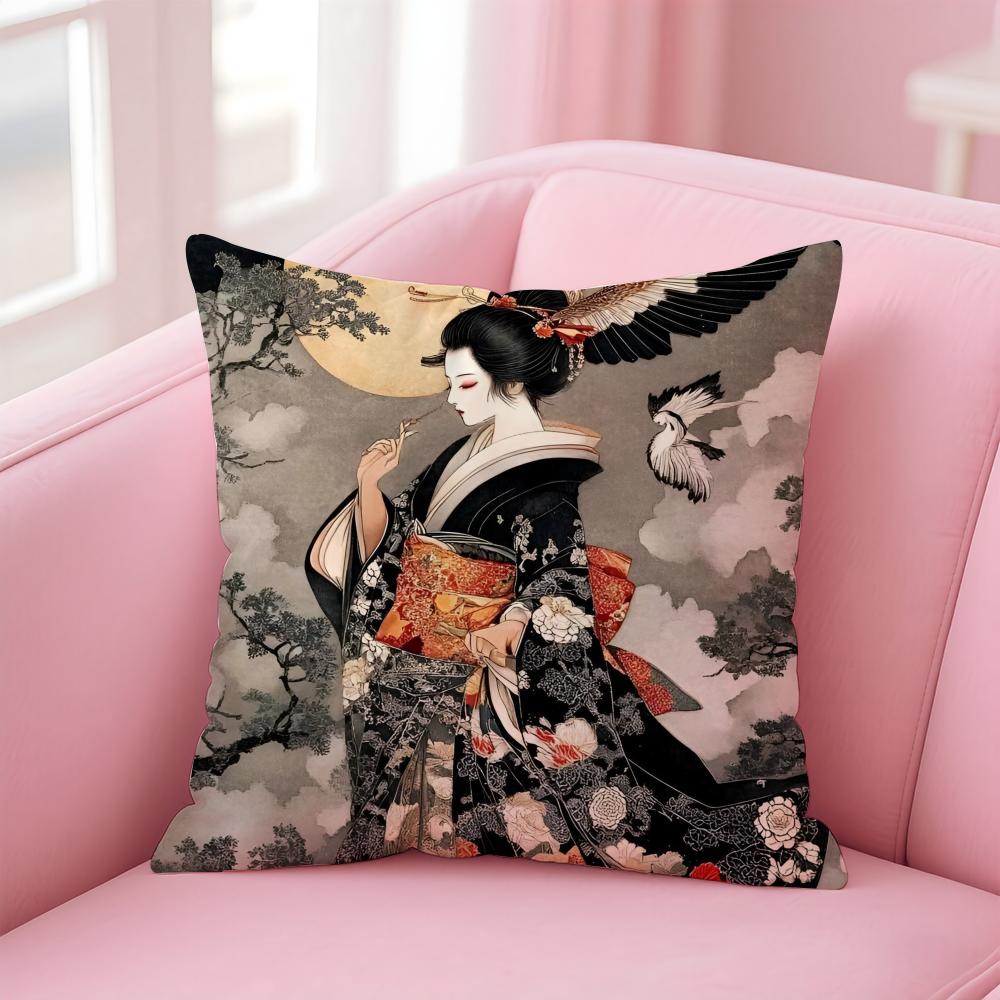 Japanese Style Anime Cartoon Art Cushion Cover Pillowcase Short Plush Invisible zipper Room Sofa Cushion Cover