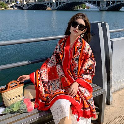 Spring and Summer Cotton and Linen Feel Scarf Travel Silk Scarf Sun Protection Air Conditioner Large Shawl Women's Bed and Breakfast Beach Towel