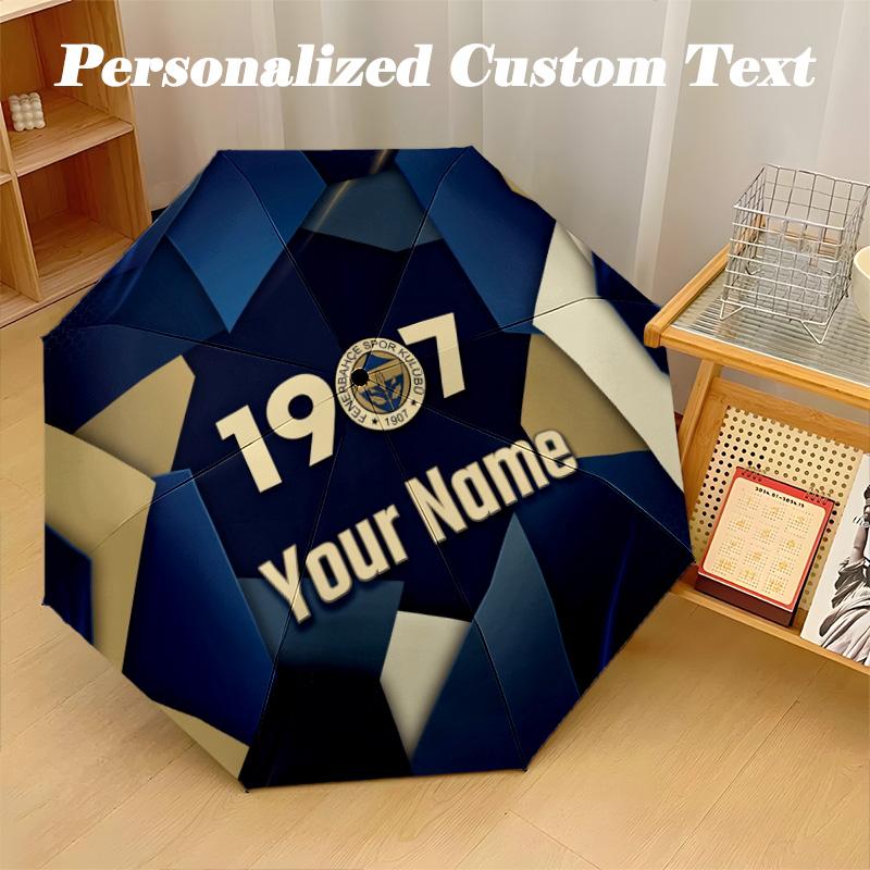 8 Rib Auto Folding Umbrella Fenerbahçe FC Print Custom Name Text Portable Rain Gear