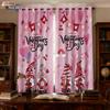 2pc Happy Valentine's Day Pink Goblin Print Perforated Blackout Curtains Multiple Size Living Room Insulation Holiday Decoration
