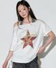 Hellenepaliseu [Set Item] Side String Red Star Oversized Half T-Shirt [Ivory-Gray Stripe]