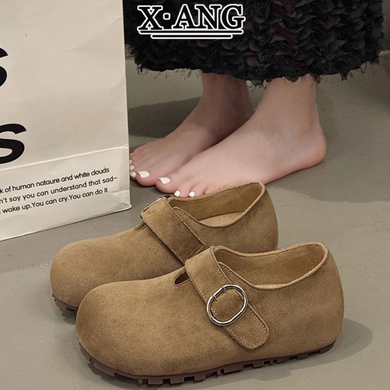 Thick-soled Inner Height-increasing Women's Shoes Cowhide Soft-soled All-inclusive Autumn New One-pedal Single Shoes Doudou Shoes