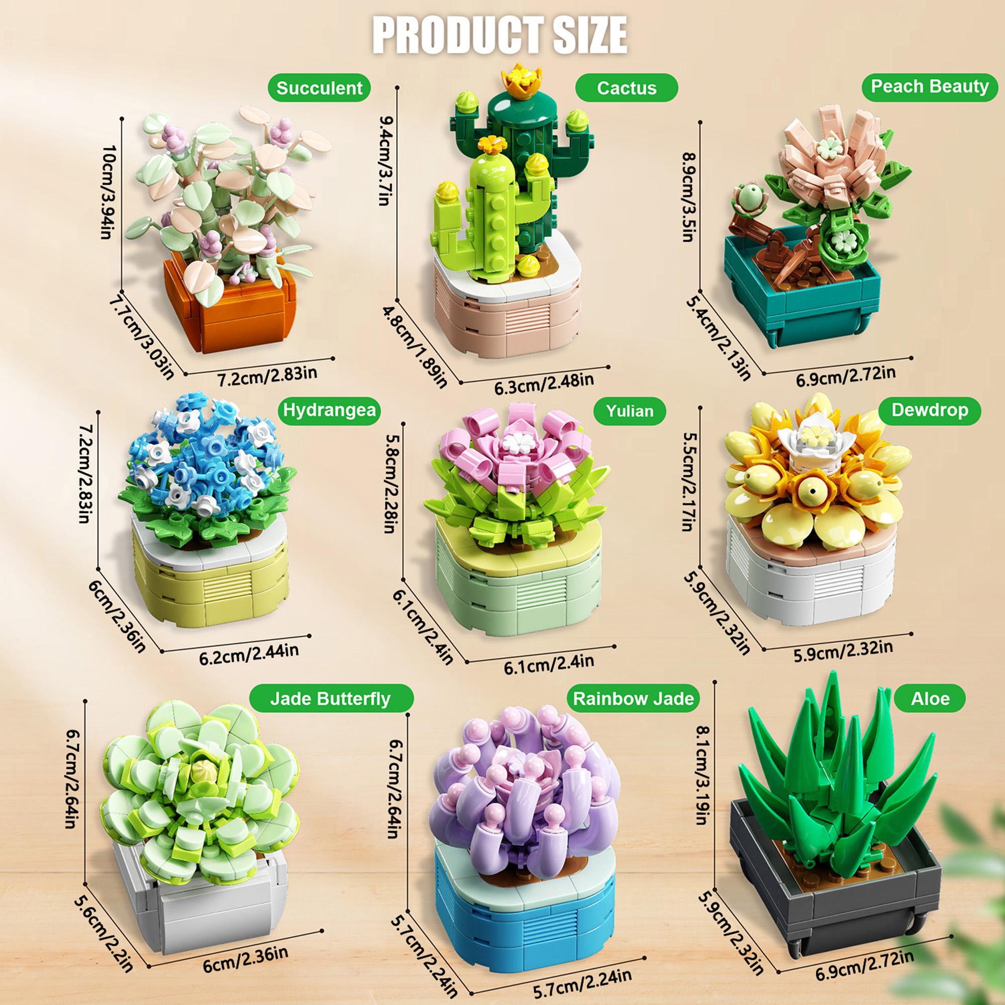 

Non-Toxic 832Pcs Succulent Plant Potted Building Block Flower Model Puzzle Toys Sets Desk Decor New Year Christmas Birthday Gifts