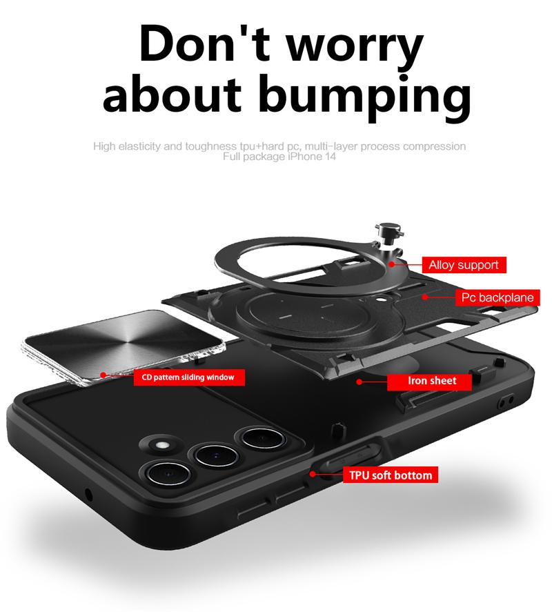 For Ssmsung Galaxy M15 M35 M55 5G Case Slide Lens Protect Armor Phone Case For Samsung M 15 35 55 Magnetic Ring Stand Back Cover