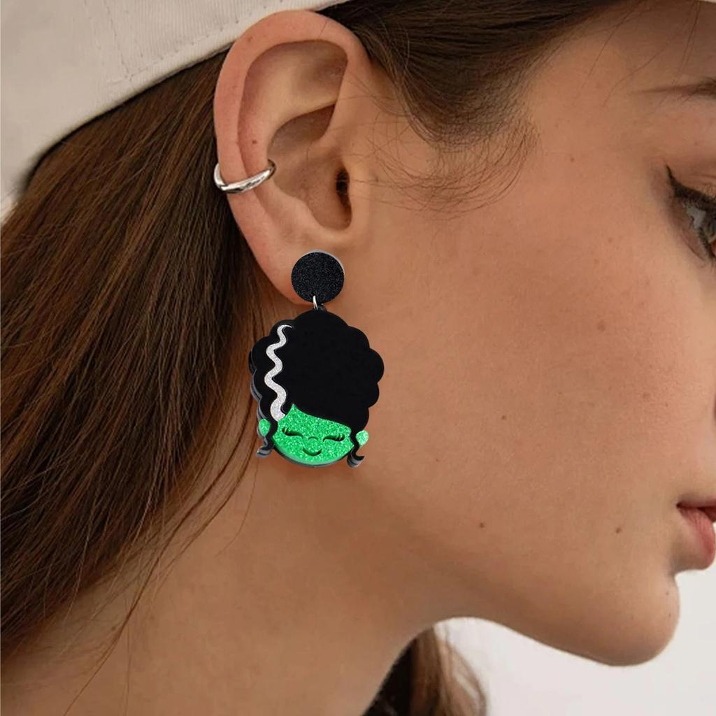 Creative Adorable Green Halloween Monster Earrings Fun Cartoon Design Stylish Accessory for Women Girls Daily Party Gift