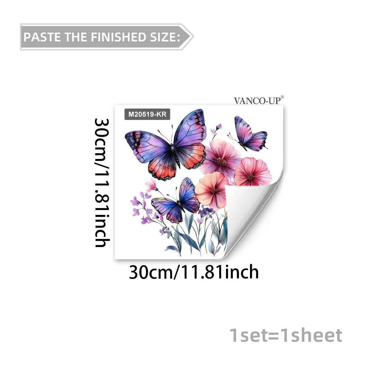 Яркие Цветочные Кактусы Бабочки Креативные Настенные Наклейки, Самоклеящийся Декор для Спальни Гостиной 30x30cm