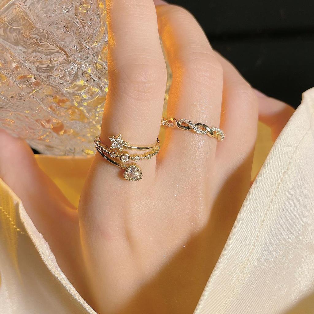 Women's Heart Star Ring: Chic Open Adjustable Trendy Jewelry for Index Finger