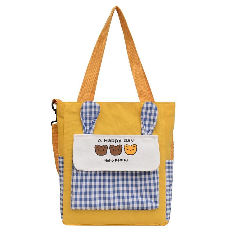 Student Tote Bag Storage Bag New Shoulder Bag Fashion Plaid Contrasting Messenger Bag