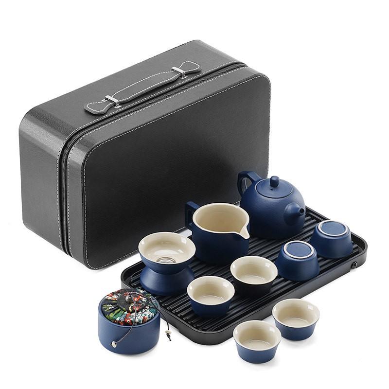 Portable Japanese-Style Ceramic Tea Set With Carry Case Minimalist Travel Cups Tray Office Outdoor Use