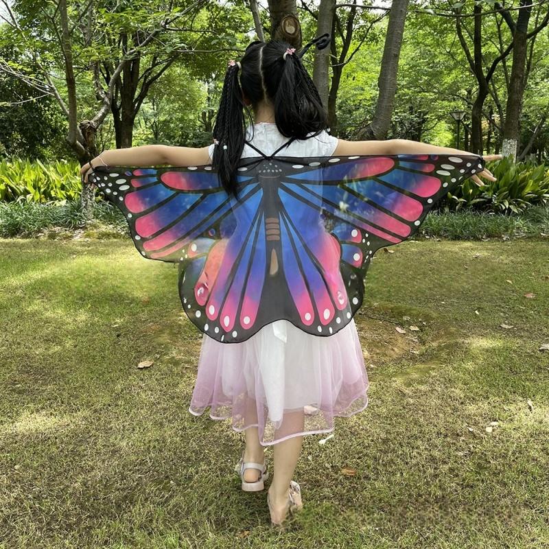 Kids Halloween Costume Set Funny Chiffon Butterfly Wings Cape,Mask,Headband Performance Cosplay Props Elf Angel Wings Costumes