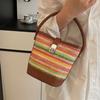 Woven Bag Women's 2025 New Niche Design Messenger Bag Summer Contrasting Color Striped Handbag Foreign Style Bucket Bag