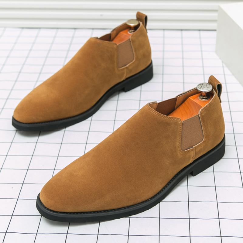 British Fashion New Men's Pointed Green Brown Suede Leather Shoes Male Designer Formal Wedding Prom Dress Homecoming Footwear