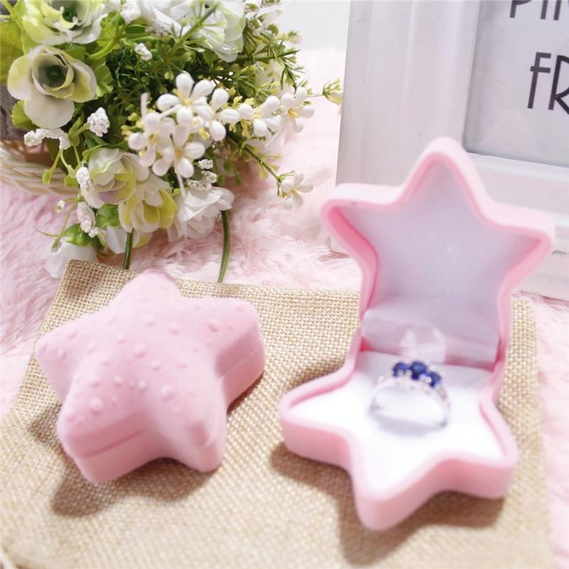 Shell Crown Star Shape Flocked Jewelry Box Adorable Small Organizer for Rings Necklaces Dresser Vanity Table Jewelry Storage