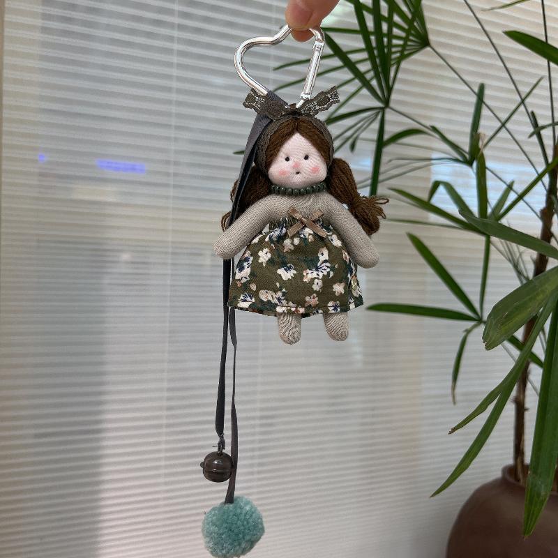 Cute Long Hair Doll Keychain Pom Pom Floral Dress Pendant For Bag Purse Decoration Soft Lightweight Non Slip Daily Use Portable