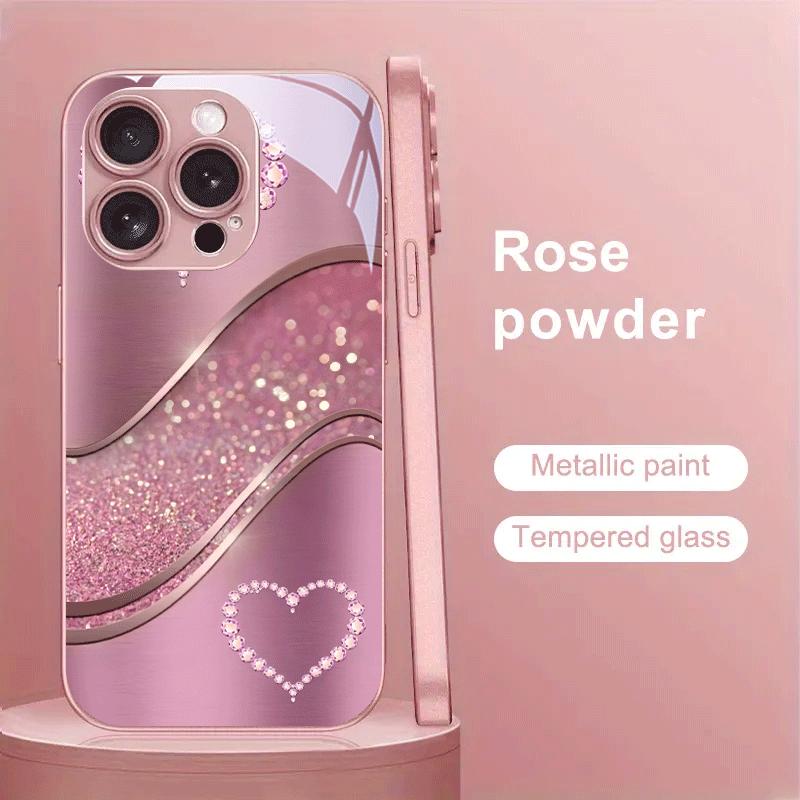 Corazón de Diamante Rosa Brillante Patrón de Moda Rosa para Funda Trasera de iPhone 17 16 Pro Max 15 14 13 12 11 PROMAX
