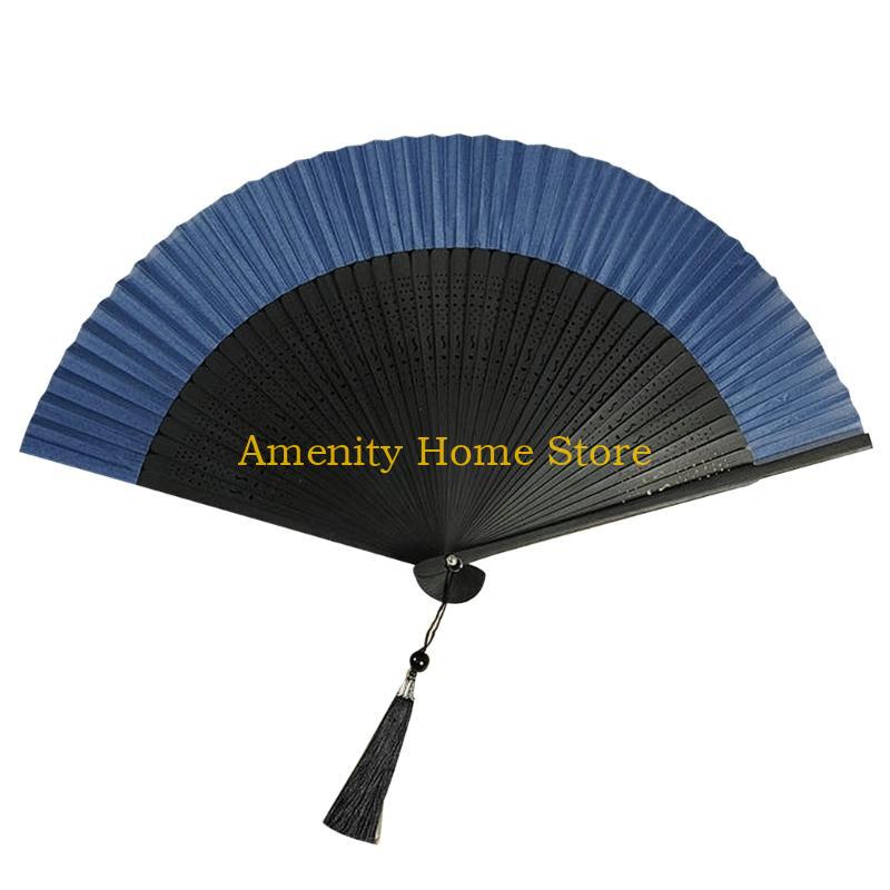 F26C Handmade Silk Bamboo Fan with Hollowed out Fan Bone for Home Household Decoration Accessory Supplies
