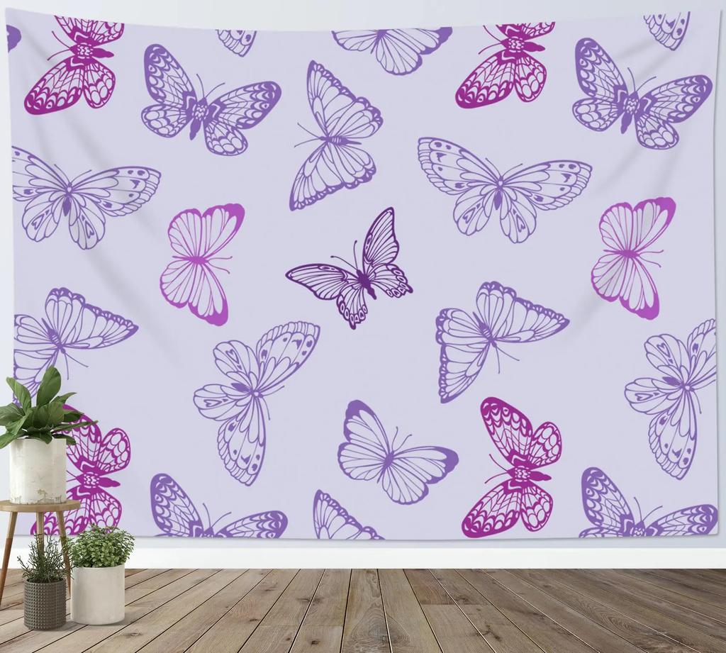 Butterfly Wall Hanging Spring Plant Floral Butterfly Tapestry for Living Room Party Beach Picnic Blankets Tablecloths Wall Decor