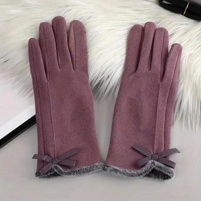 Bow Decor Fuzzy-Handschuhe, elastischer Plüsch, kältebeständig, Vollfinger-Handschuhe für Outdoor-Fahren, Radfahren, Angeln