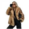 Cappotto Invernale da Donna a Metà Lunghezza in Ecopelliccia Caldo Oversize Streetwear Giacca Colore Caffè