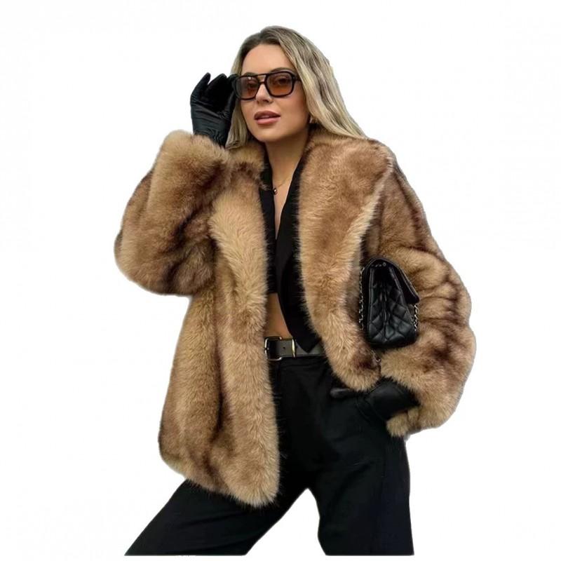 Cappotto Invernale da Donna a Metà Lunghezza in Ecopelliccia Caldo Oversize Streetwear Giacca Colore Caffè