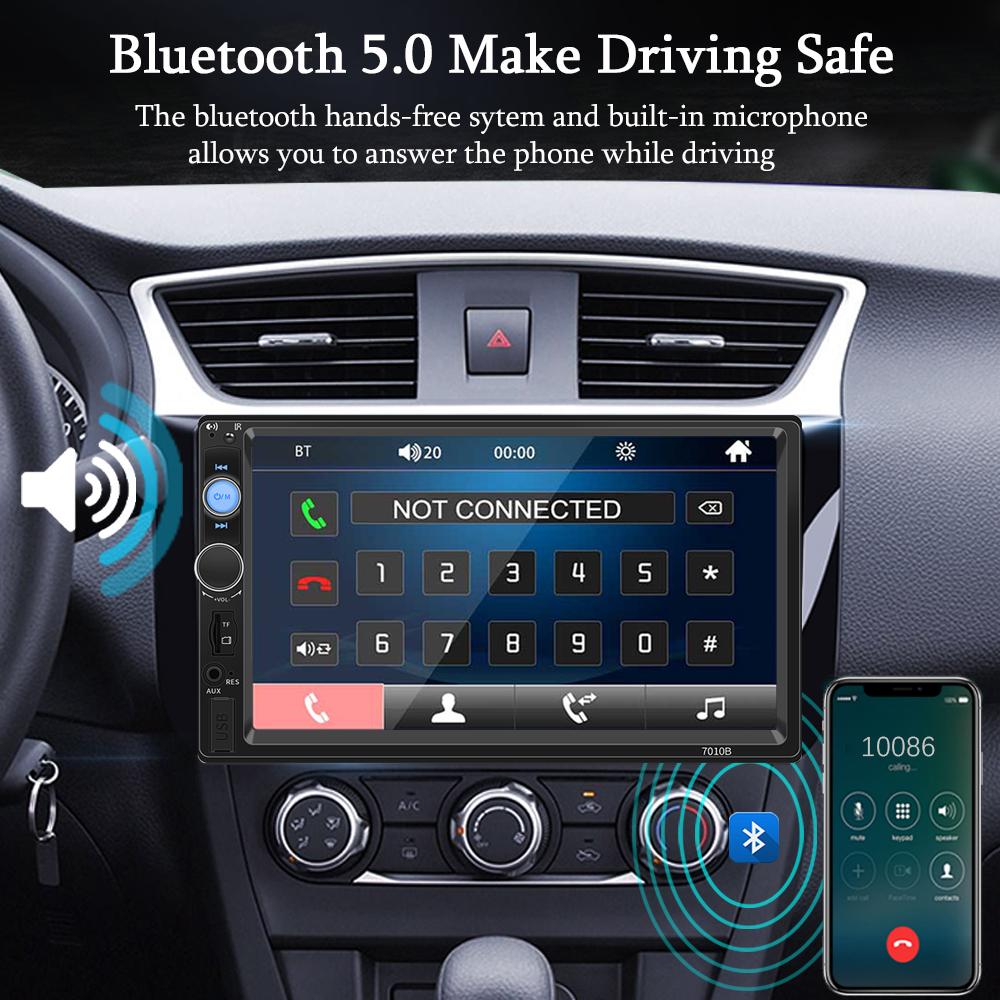 HIPPBQCC Car Radio 7 "HD Touch Screen Stereo Bluetooth 2 Din Mirror Link Multimedia Auto MP5 Player USB FM ISO Power Aux Input