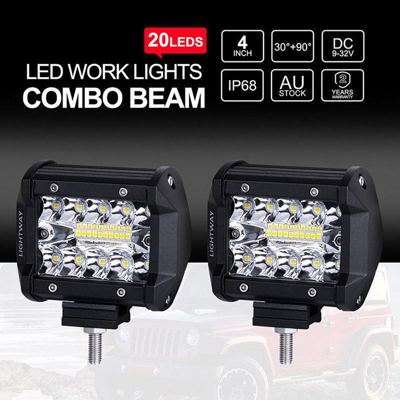 4" Inch 60W 20Led Work Light Flood Spot Combo Off-Road Driving Fog Lamp Boat Suv