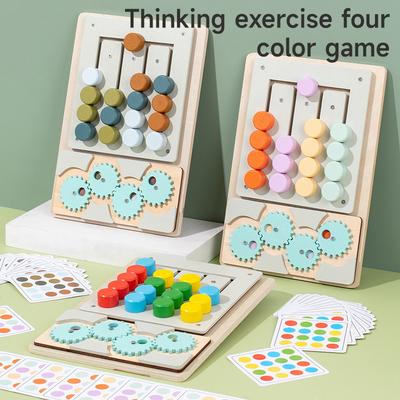 Montessori Wooden Toys Color Matching Kids Game Sliding Puzzle Board Memory Game Logic Thinking Training Activity Board Toys