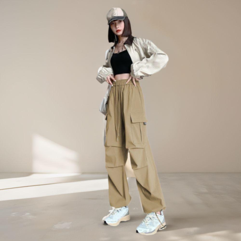 Solid Color High Waist Trousers Straight Sweat Pants Women Fashion Wide Leg Loose Pants  Sports