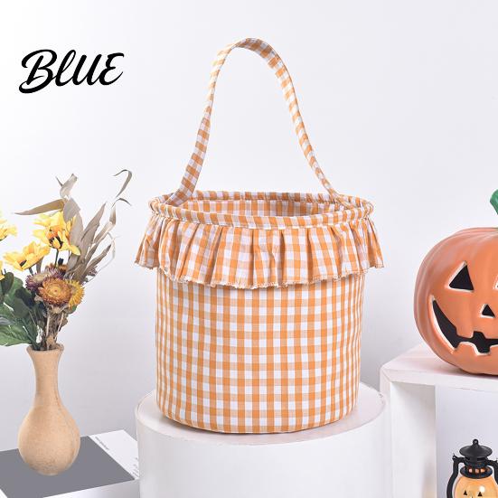 Versatile Household Storage Candy Bucket Plaid Trick Ruffle Halloween Basket or Treat with Handle Pumpkin Ghost Pattern Totes for