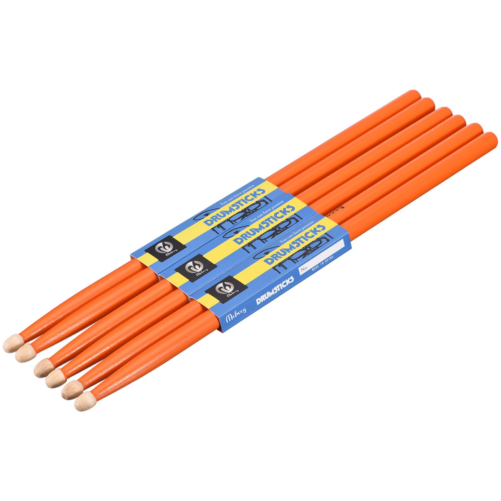 

uxcell Maple Wood Drumsticks with Non-Slip Handle Grip, Classic Drumsticks with Wood Tips for Drums, Musical Instruments, Percussion, 5A, Orange, 3