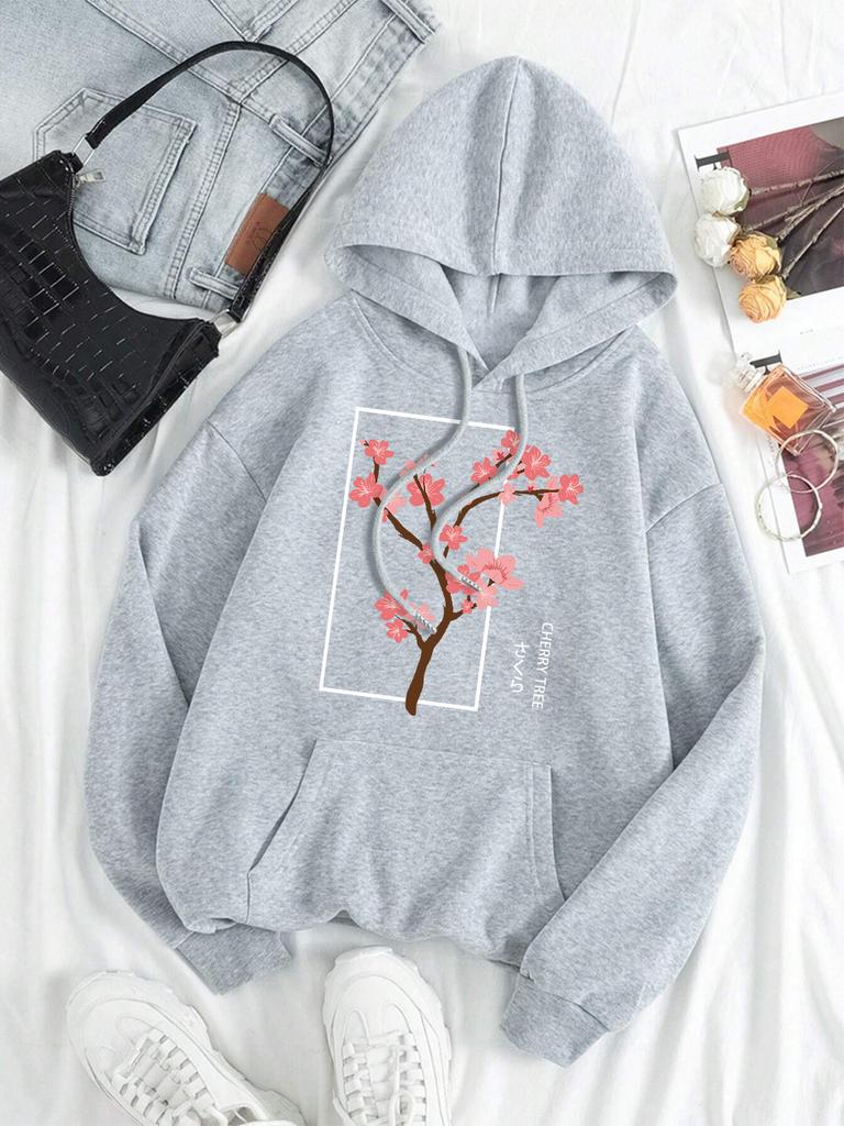 Cherry Tree In Full Bloom Men Women Clothes Hip Hop Fleece Hoodie Autumn Loose Hoodies Casual Pullover Crewneck Couple Hoodies